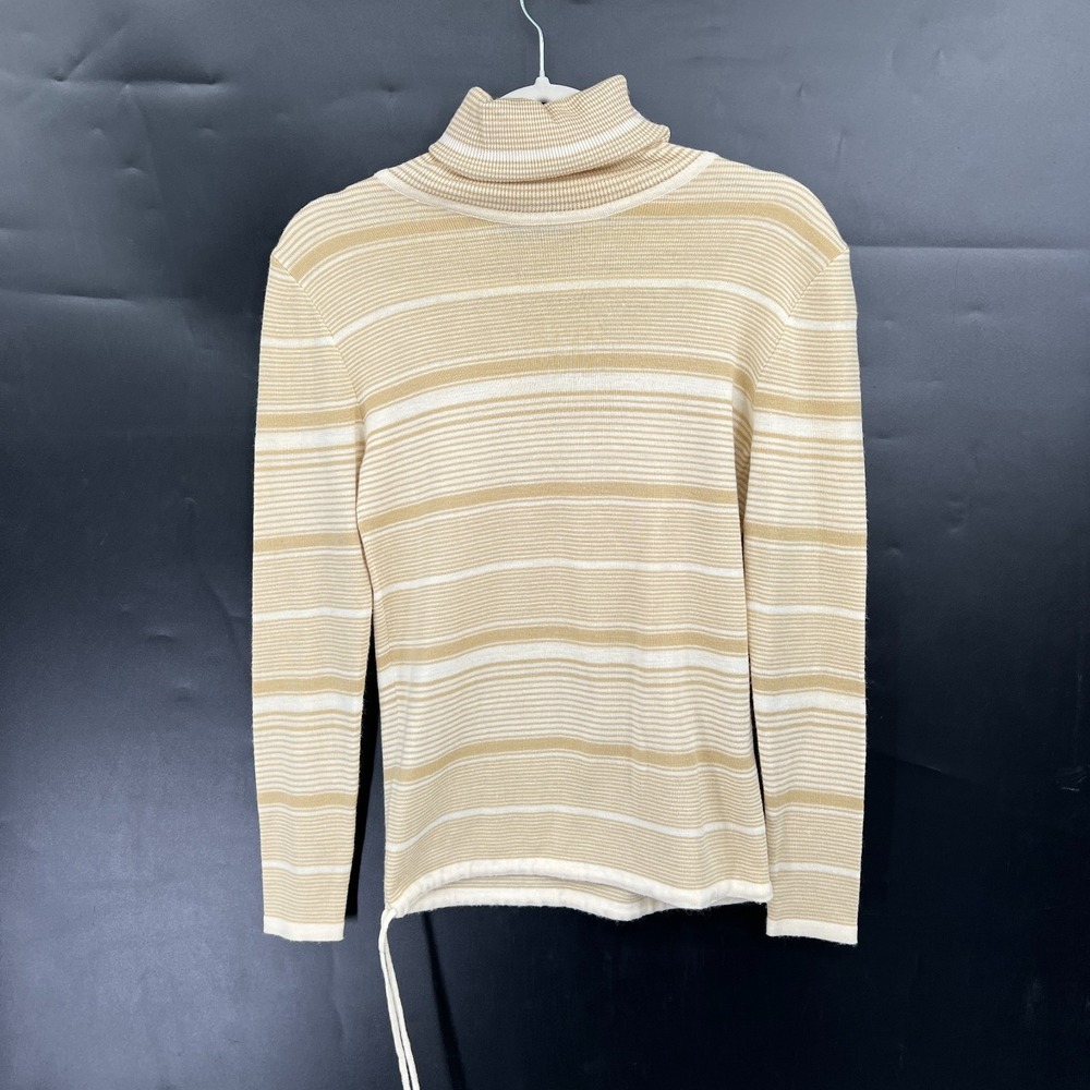 Vintage 70s white stag wool blend striped turtleneck retro light academia top 8